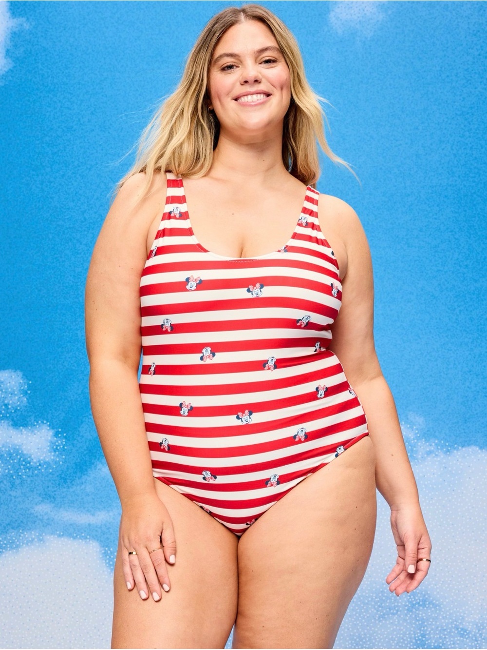 Old Navy Red and White Striped Minnie Mouse One-Piece Swimsuit